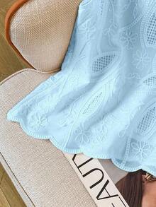 Blusa sin mangas con bordado y ribete de concha blanca para mujer, vacaciones - Azul - Ver 4