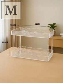 1pc Light Luxury Transparent Water Ripple Double Layer Storage Rack, Desktop Cosmetic Organizer, Bathroom Vanity Organizer, Large Capacity Skincare And Perfume Storage Tray - Clear - View 5