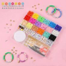 Polymer Clay DIY Jewelry Making Kit, Colorful Flat Heishi Beads, Letter And Smiling Face Beads, Elastic Cord For Bracelet Necklace Earring Making, Gift For Friends - Multicolor - View 2