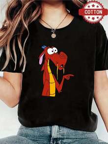 1pc blusas de mujer ropa de mujer blusas bonitas para mujeres blusas bonitas para mujer T shirt dragón divertido 180g negro y blanco algodón T shirt patrón de impresión  impresión de alta calidad en algodón cuello redondo corte básico holgado hombres y mujeres transpirable versátil lavable a máquina cómodo talla S ~ 3XL diario casual deportes imprescindible para el verano - Negro - Ver 2