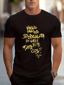 Camiseta de hombre Vasco Rossi con la bandera italiana, con texto en italiano y diseño de la firma de Rossi - Camiseta de concierto de tela gruesa, con gráfico negro y amarillo, transpirable y de cuello redondo, adecuada para uso casual en todas las estaciones (Estampado RossiniP Rossi). - Negro - Ver 6