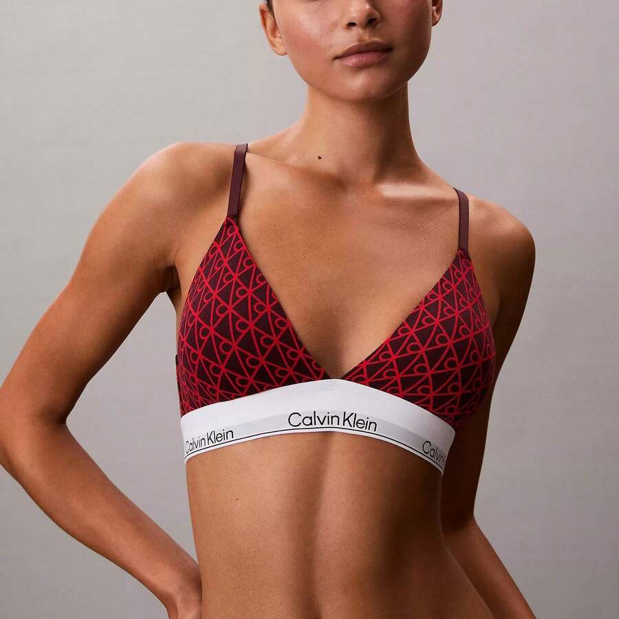 Calvin Klein Icon Cotton Modal Lightly Lined Triangle Bralette QF8498 - Seamless Emblem / Dark Berry - View 1