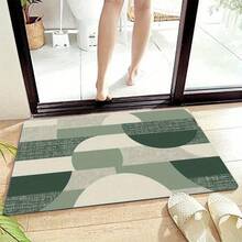 1 buah Karpet Motif Abstrak Setengah Lingkaran Geometris Bertekstur Warna Hijau Sage, Krem, Beige, Alas Persegi Panjang Flanel Lembut, Alas Anti Selip Serat Poliester, Menyerap Air Cepat Kering, Dapat Dicuci dengan Mesin, Cocok untuk Lorong, Kamar Mandi, Kamar Tidur, Dapur, Gaya Minimalis Modern, Penggunaan Sepanjang Musim - 1PC - View 5