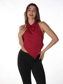 Áo croptop bất đối xứng cổ yếm dành cho nữ – Kiểu dáng hở lưng gợi cảm, thích hợp cho những buổi tối đi chơi và đến câu lạc bộ. - Màu Đỏ Sâu - Xem 3