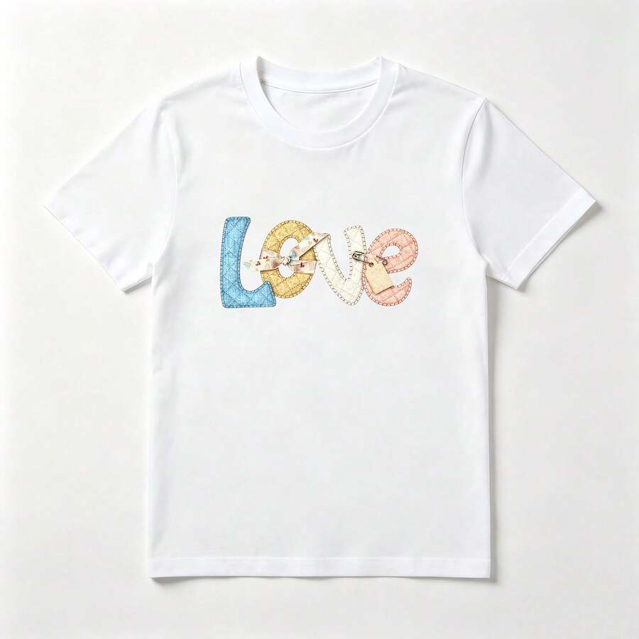 Letras Parcheadas Playera de Algodón Blanca con Diseño de Costura - Blanco - Ver 1