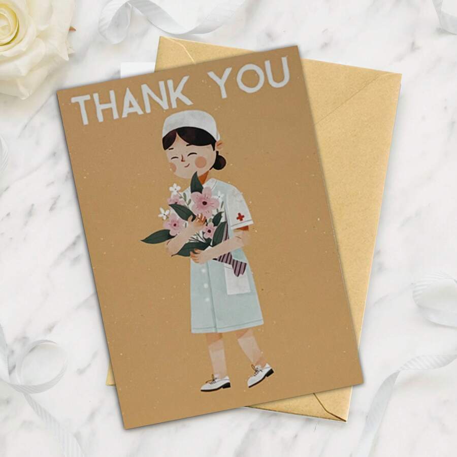 1 Peça Cartão de Agradecimento com Envelope para Enfermeiras, Médicos, Anjos Brancos, Cartão do Dia da Enfermeira, Convite para Festa do Dia da Enfermeira, Adequado para Convites de Festa, Cartões de Saudação, Cartões de Feriado, Amor - Peça única - Visão 1