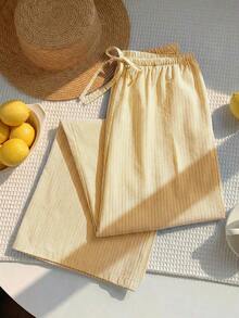 Pantalones a rayas rosas para mujer, vacaciones de verano - Amarillo - Ver 3