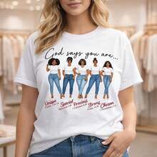 Women's Cotton T-Shirt, Graphic Print "God Says You Are...", Casual Short Sleeve, Loose Fit, Round Neck, Unique/Special/Forgiveness Positive Phrases, Various Sizes, Cotton T-Shirt - 白色 - 查看 9