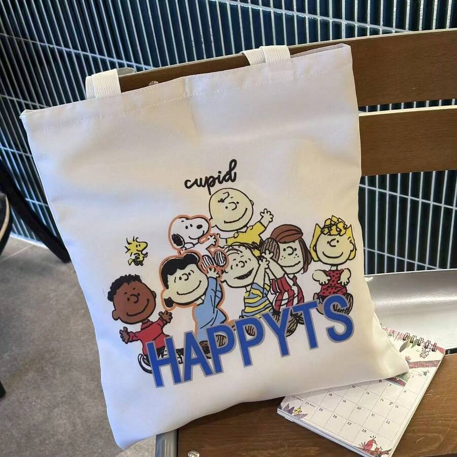 1 chiếc túi tote vải bố hình Snoopy dễ thương, túi xách học sinh dung tích lớn, túi mua sắm hoạt hình Charlie Brown, thích hợp để đựng đồ dùng học tập, phần thưởng trong lớp học, sách vở, quà tặng ngày lễ, quà tặng tựu trường, túi đi biển, đồ dùng du lịch. - Nhiều màu - Xem 1