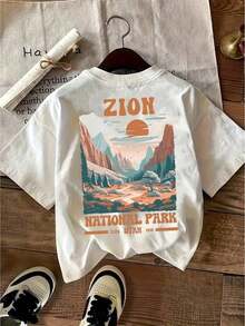 Summer Clothing, 1 Piece, Women's T-Shirt With Zion National Park Graphic, Utah Landscape, Summer Vacation Style, Short Sleeve T-Shirt, Casual, For Outdoor Hiking - 白色 24 - 查看 1