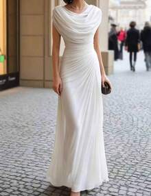 2026 European Casual Party Elegant Ruched Cowl Neck Evening Dress - 黑色 - 查看 8