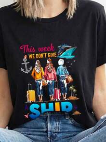 Esta semana no vamos a navegar Camiseta de crucero familiar para vacaciones de verano, viajes de chicas, 100% algodón, cuello redondo, top para vacaciones familiares, regalo divertido para m - Negro - Ver 4
