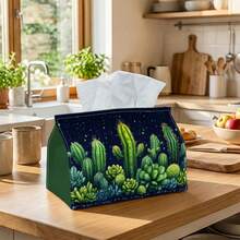 1pc Cactus Pattern Paper Towel Box With Starry Sky Background, Portable Tissue Holder Suitable For Living Room, Bedroom, Kitchen Tabletop Decor, Durable & Foldable - Multicolor - View 5