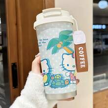 Miniso Sanrio Hello Kitty Sommer Strand Edelstahl isolierter Kaffeebecher mit Handgelenkband, auslaufsicherer Klapplid, Doppelfunktion Trinken & Strohhalm, & robuster Reisebecher für heiße/kalte Getränke - Verschiedenfarbig - Übersicht 1