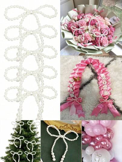 10 piezas Conjunto de decoración floral con lazos de perlas, Adornos para el árbol de Navidad con lazos DIY, Colgante para decoración del hogar, Adecuado para cumpleaños, Día de la Madre, Aniversario, Boda, Día de San Valentín y otras ocasiones festivas