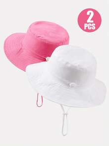 2 piezas Sombrero de cubo ajustable de unicolor y estampado con protección solar y transpirable para niños, adecuado para actividades al aire libre y uso diario - Multicolor - Ver 1