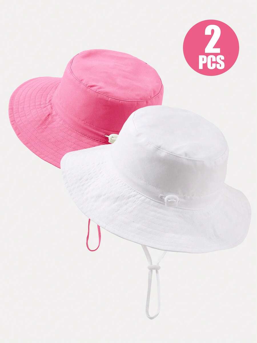 2 piezas Sombrero de cubo ajustable de unicolor y estampado con protección solar y transpirable para niños, adecuado para actividades al aire libre y uso diario - Multicolor - Ver 1