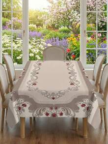 1/2pcs Tablecloth, Vintage European Floral Tablecloth, Polyester Material, Square Or Round Options, Suitable For Kitchen, Dining Room, Coffee Table, Picnic, Countryside Decor, Table Protection, Holiday Decoration, Elegant Scroll Pattern And Red Rose Design, Vintage Chic Style, Multi-Scenario Applicable - Multicolor - View 8
