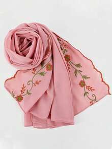 1件女款刺繡雪紡頭巾，柔軟透氣，穆斯林防曬希賈布披肩，簡約日常穿搭 - 彩色 - 查看 8