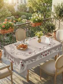 1/2pcs Tablecloth, Vintage European Floral Tablecloth, Polyester Material, Square Or Round Options, Suitable For Kitchen, Dining Room, Coffee Table, Picnic, Countryside Decor, Table Protection, Holiday Decoration, Elegant Scroll Pattern And Red Rose Design, Vintage Chic Style, Multi-Scenario Applicable - Multicolor - View 19