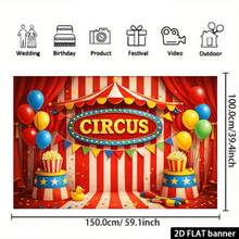 2D Flat, Circus-Themed Backdrop With Red & White Striped Tent, Balloons, Popcorn Buckets & CIRCUS Sign - Lightweight Suitable For Birthdays, Weddings, Graduations, Photo Booth Backgrounds - No Power Required For /, 2D Flat - 多色的 - 查看 8