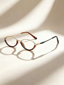 1 Pair Retro Women Metal Oval Clear Lens Glasses, Suitable For Students And Office Workers For Daily Wear - Retro and Elegant - View 7
