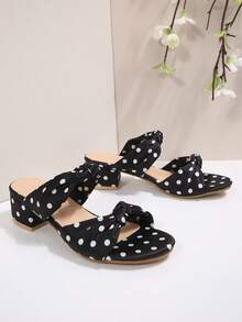 1 par de sandalias de tacón grueso con lunares blancos para mujer, elegante estilo escolar, cómodas y versátiles para el verano - Negro - Ver 7