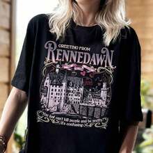1 pieza de camiseta de asistente de villano para fanáticos, sudadera con el saludo de Rennedawn, sudadera con capucha para amantes de villanos, regalo divertido para amantes de libros románticos, camiseta de algodón 100% de alta densidad. Con estampado de mariposas, adecuada para niñas y mujeres, camiseta inspiradora de manga corta y cuello redondo, top de verano de estilo estético Y2K, ideal para actividades al aire libre, reuniones familiares, trabajo o uso diario casual en la calle. 180g 100% algodón, todos los patrones están impresos. Unisexo. - Negro - Ver 8