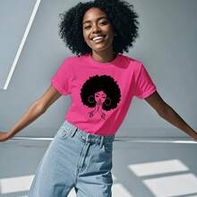 Camiseta de Historia Afroamericana para Hombres y Mujeres, Camiseta con Estampado Negro, Camiseta Negra Retro de Moda Mágica con Peinado Afroamericano Natural - Rosa Rojo1 - Ver 3