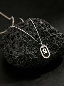 Personalized Luxury Niche Design Oval Hollow Pendant Customized Letter Necklace, Minimalist Versatile Customizable Initial, Create Your Own Refined Atmosphere, Suitable For Bestie/Yourself/Girlfriend, Gentle All-Match Not Picky, Suitable For Daily, Date, Personalized Gift, Birthday Gift, Graduation Gift, Travel Gift, Mother's Day Gift, Easter Accessory Gift, Romantic Wedding Accessory Gift, Bridesmaid Gift, Ladies Beach Accessory - Multicolor - View 6