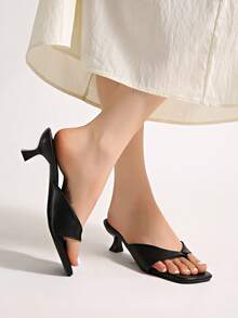 French Retro Open Toe Mule Sandals, Summer Slip-On Sandals, Thick Heel High Heels - Black - View 4
