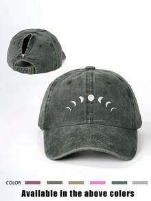 1pc Embroidered Moon Ponytail Baseball Cap, Adjustable Outdoor Sun Protection Casual Hat Suitable For Spring/Autumn Travel Beach Vacation, Y2K Style For Young People - Baseball Cap - View 16