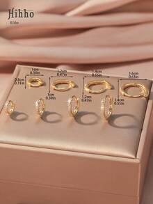 Hihho 8 piezas Pendientes de aro de circonita dorados clásicos, estilo minimalista y lujoso, versátil, adecuado para uso diario, apilamiento completo de la oreja, atuendo de trabajo, ocasiones sociales ligeras, regalos para vacaciones - pendientes - Ver 7