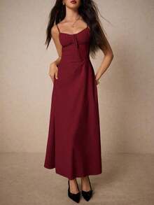 Vestido largo elegante de color crema con escote de corazón y detalles de volantes - perfecto para eventos formales, bodas de verano y citas románticas en la cena, vestimenta de mujeres para el Día de San Valentín, atuendos de mujeres amarillos, vestidos de mujeres en tonos pastel, vestidos elegantes para mujeres, vestidos de graduación blancos, vestidos de verano para mujeres, vestido de fiesta del té - Burdeos - Ver 5