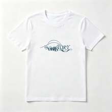 Caligrafía Azul Playera de Algodón Blanca con Diseño Elegante - Blanco - Ver 1