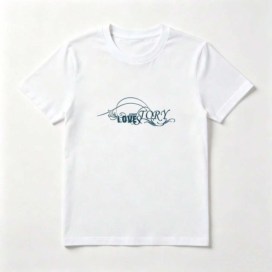Caligrafía Azul Playera de Algodón Blanca con Diseño Elegante - Blanco - Ver 1