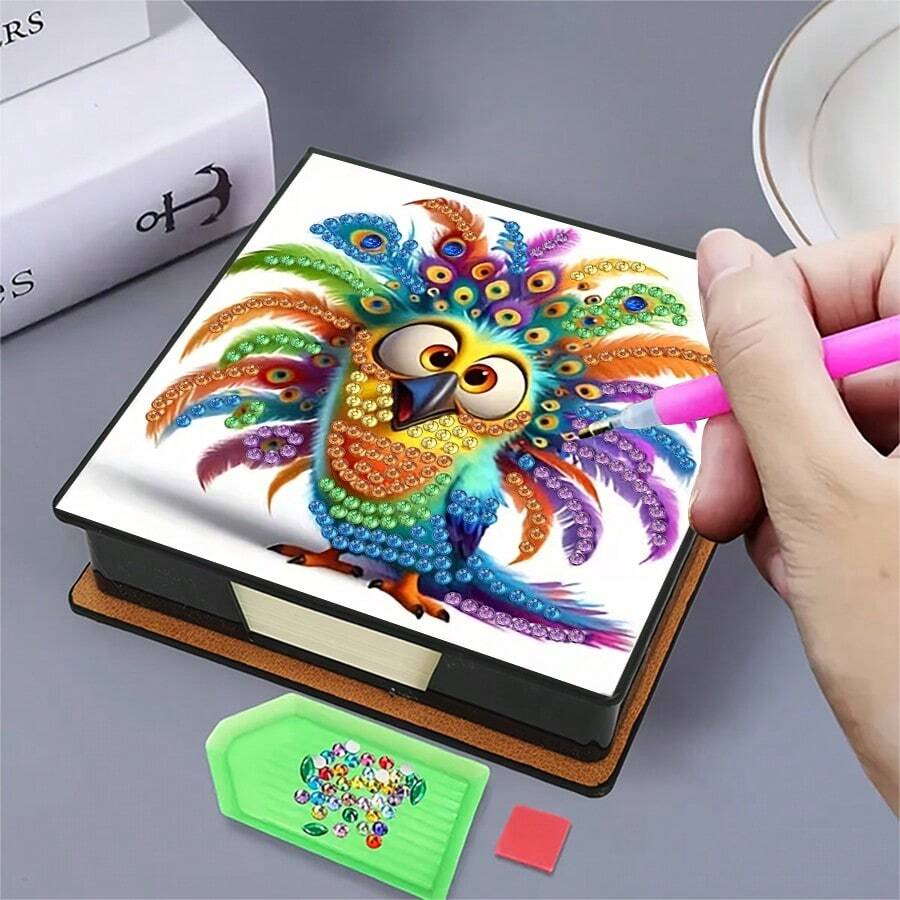 DIY 5D钻石画套装 - 便签盒 - 独特手工礼品，钻石画套装，不对称圆形，办公室和家居桌面独特手工礼品