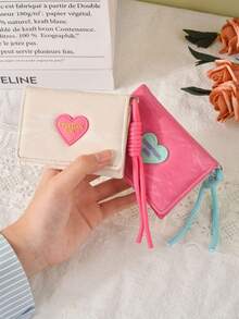 1 pieza Monedero con forma de corazón rosa lindo con cierre de presión | Billetera multifuncional para tarjetas para niña en rojo rosa, negro, blanco | Material PU, perfecto para fiestas - Multicolor - Ver 10