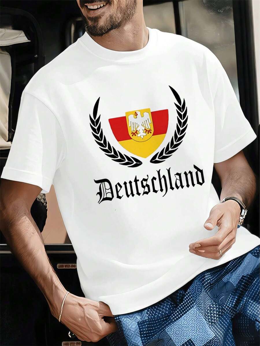 Men's German Eagle Print T-Shirt, Casual, Soft Cotton, Crew Neck, Relaxed Fit, Comfortable, High Impact Print. - Black - View 1