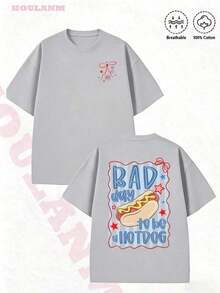 2026 New Fashion,1PC,Women's " Day To Be A Hotdog" Retro Cartoon Graphic T-Shirt |     100% Cotton Breathable Spring Tops, Oversized Short Sleeve Tee, - 灰色 - 查看 1