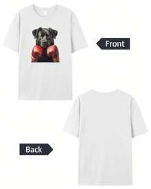 Camisetas para Mujer de Manga Corta de Algodón con Cuello Redondo, Camisetas Divertidas con Estampado de Perro Negro Boxeador, Camisetas Básicas Casuales, Tallas XS-5XL, Blanco XS - Blanco - Ver 6