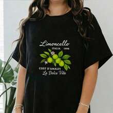 1 pieza - Camiseta de algodón blanca con estampado de limones, cuello redondo, manga corta, ropa casual de verano, 180g, 100% algodón. - Blanco - Ver 9