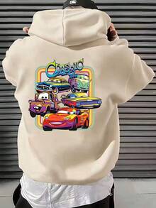 Disney Cars Retro Rainbow Crew Graphic Hoodie, Featuring Classic Lightning McQueen & Friends Print, Ideal For Everyday Casual Streetwear And Nostalgic 90s Vibe Disney Fan Outfits - Màu be - Xem 1