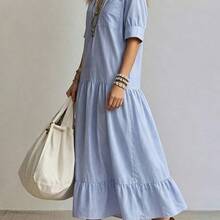 Women Long Dresses - 藍白 - 查看 5