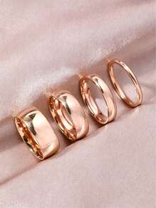 4pcs/Set Minimalist Versatile 18K Gold Plated Stainless Steel Rings, Featuring Varying Thickness Spherical Bands, Suitable For Both Men And Women, The Same Couple Rings Are More Suitable For Women's Daily Wear - 4 Pieces Of Inner and Outer Ball Rings - View 34