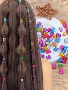 Conjunto de 100 acessórios de cabelo estilo hip hop em cores sortidas, perfeitos para tranças e scrunchies. Presilhas de metal ajustáveis, ideais para penteados com tranças. - Multicolorido - Ver 2