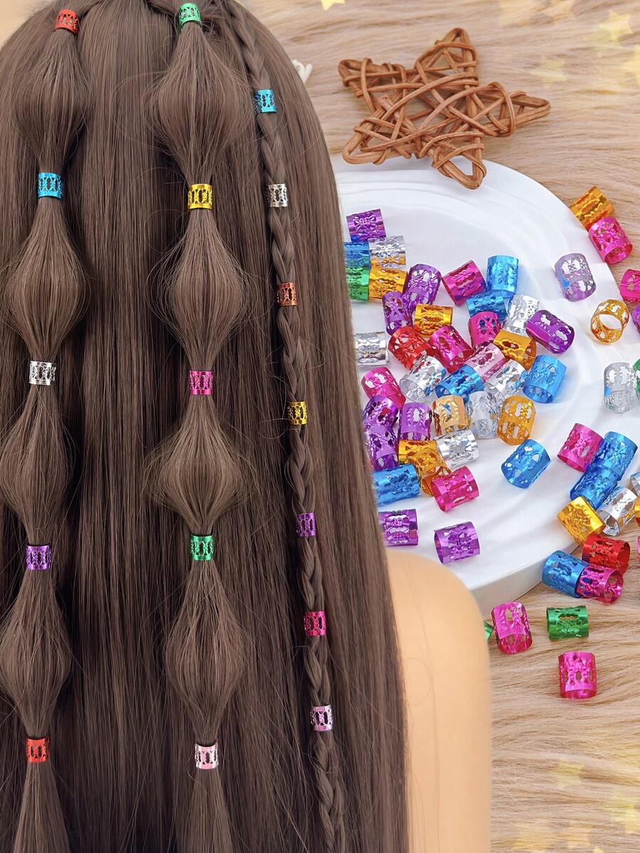 Conjunto de 100 acessórios de cabelo estilo hip hop em cores sortidas, perfeitos para tranças e scrunchies. Presilhas de metal ajustáveis, ideais para penteados com tranças.