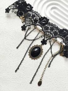 1pc Women's Retro Gothic Choker Necklace, Dark Style Lace Collar Necklace - Multicolor - View 8