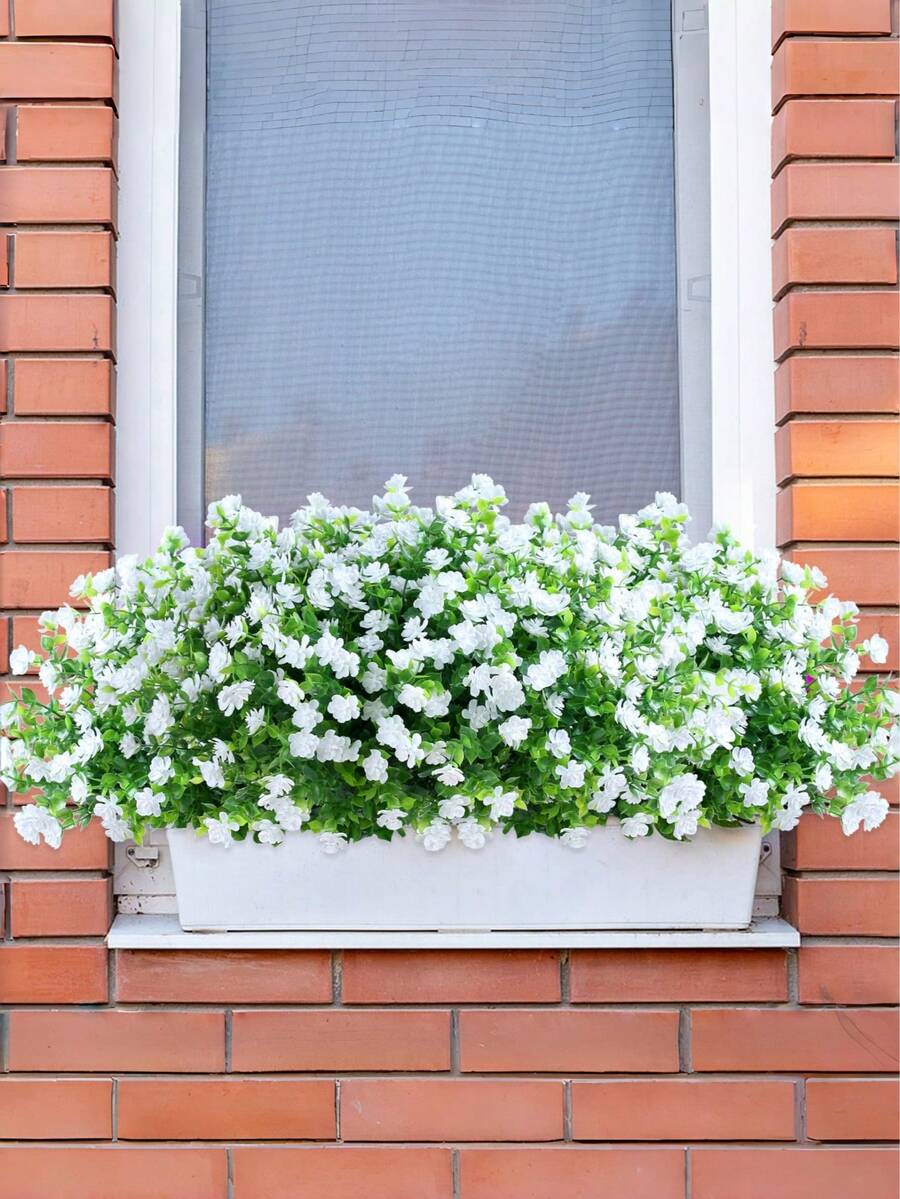 1 Set Artificial Green Plants With Ground Stakes, White Artificial Flowers Outdoor Fake Flowers Plastic UV Resistant Shrubs Greenery Hanging Decor, Suitable For Garden Porch Window Box Farmhouse Outdoor Summer Indoor Decoration, UV Resistant Artificial Camellia Shrubs, Realistic Flower Bouquet, Suitable For Spring Summer Indoor Outdoor Decoration, Home, Hotel, Garden, Wedding And Vacation Scenes, Ground Placement Outdoor Fake Flowers - Multicolor - View 1