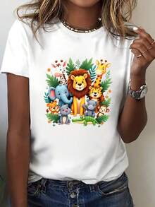 Talla grande - talla extra grande - camiseta de mujer, hecha de algodón puro, tela ligera y transpirable, diseño de cuello redondo, diseño estampado, corte de manga corta, adecuada para primavera y verano. - Blanco - Ver 1